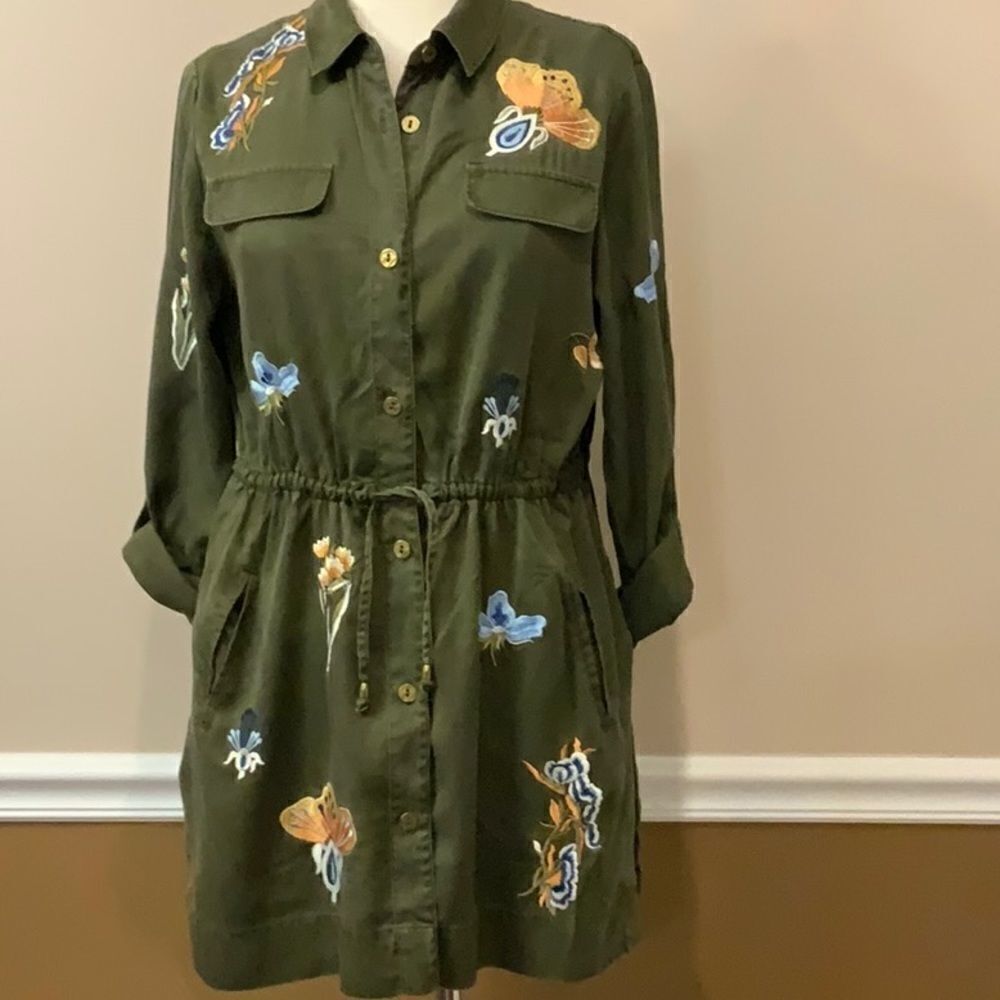 Chico’s Playful Floral Embroidered Anorak Green Jacket MP Medium Petite - Picture 3 of 14